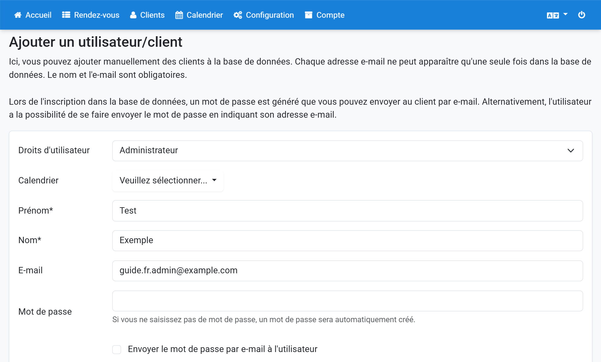 Saisissez les données du client