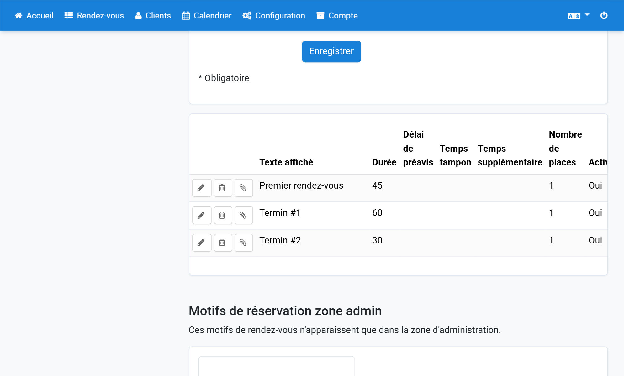 Le motif de rendez-vous apparaît maintenant dans la liste