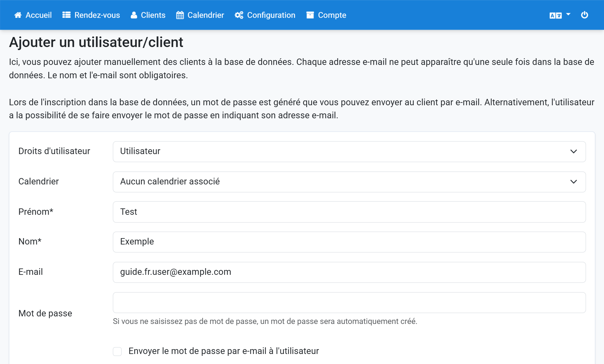 Saisissez les données du client