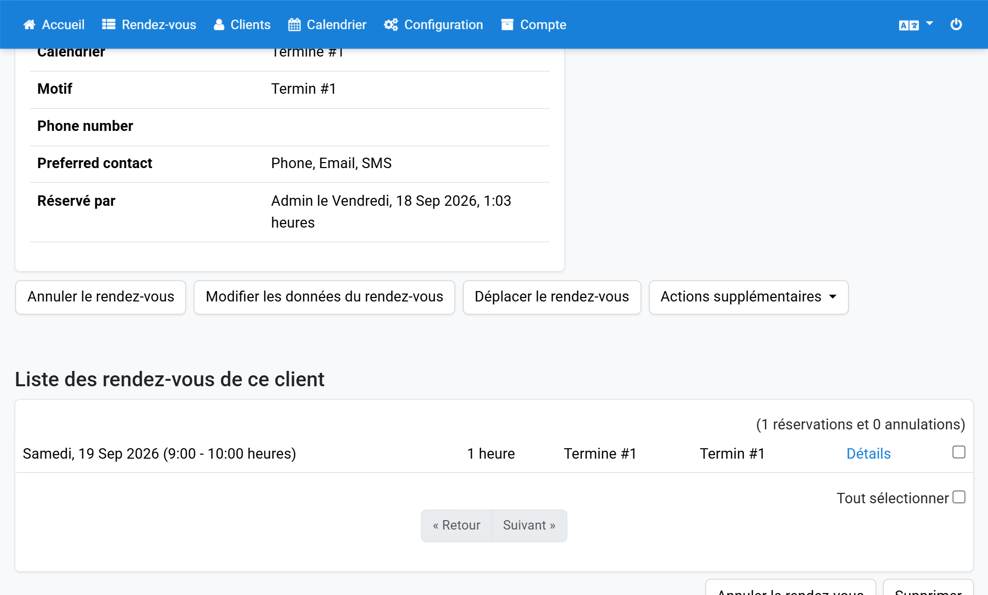 Cliquez sur Annuler le rendez-vous