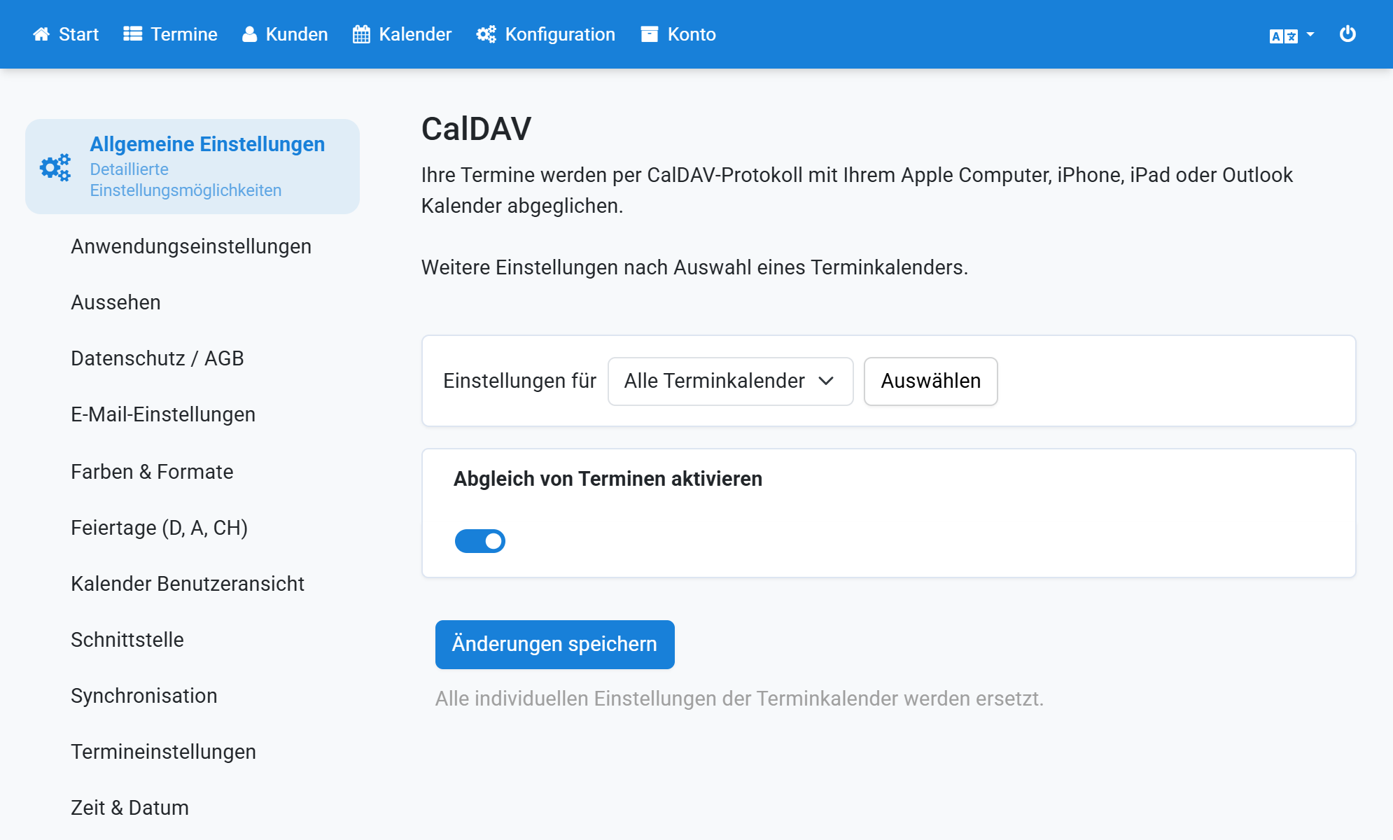 Activez la synchronisation des rendez-vous chez Appointmind, enregistrez les modifications puis sélectionnez votre calendrier