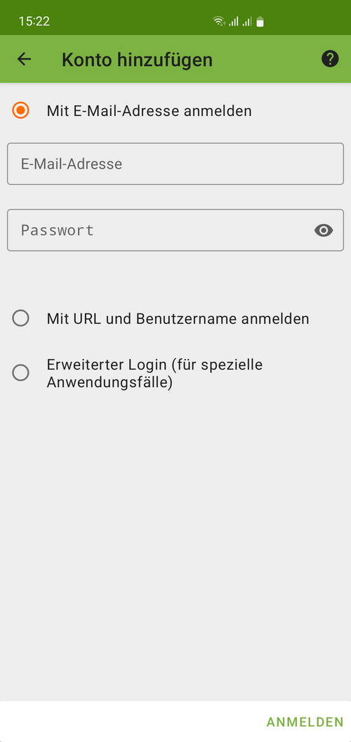 Sélectionnez Se connecter avec URL et nom d'utilisateur
