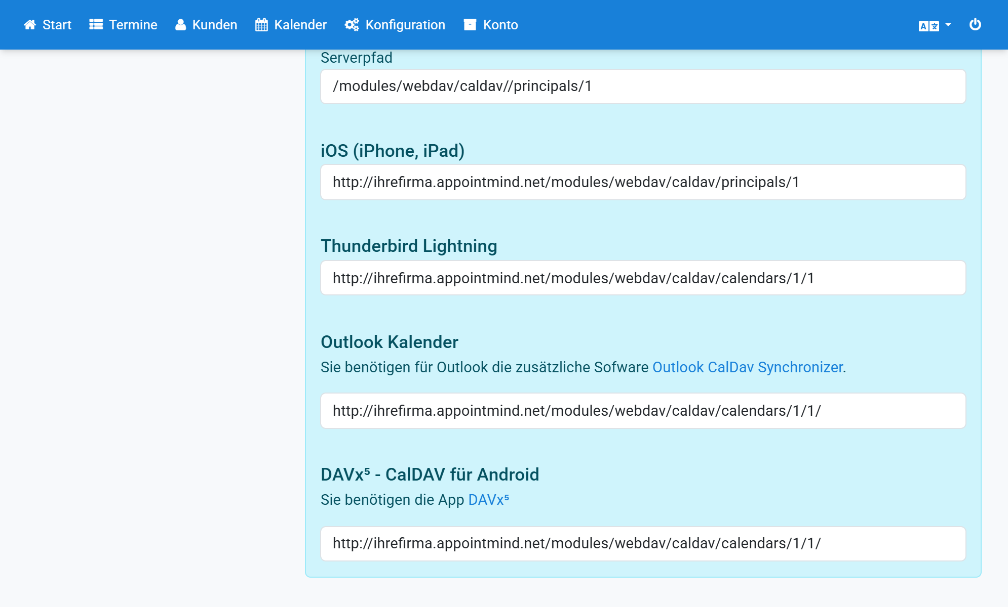 Copiez l'URL chez Appointmind