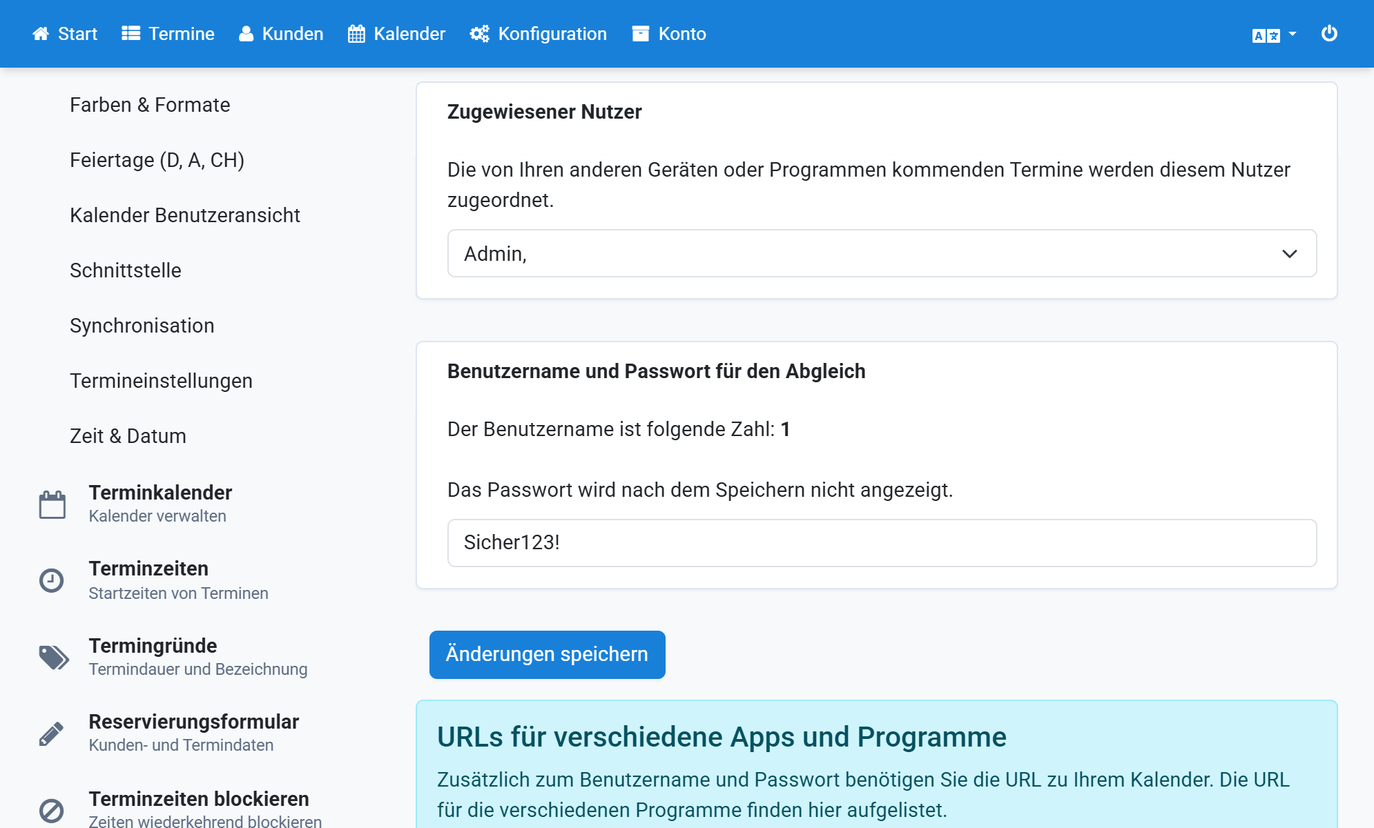 Choisissez un mot de passe, saisissez-le chez Appointmind et enregistrez les modifications