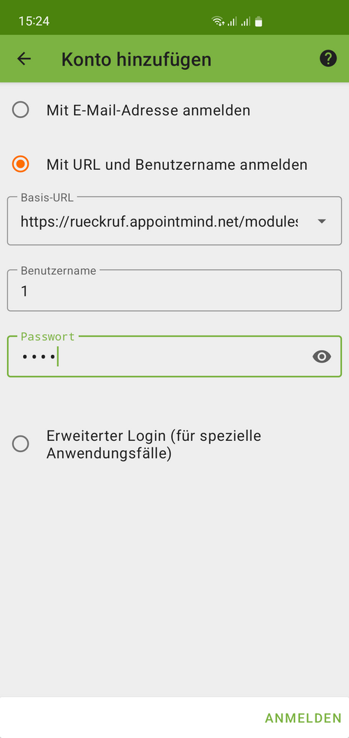 Saisissez le même mot de passe dans DAVx5