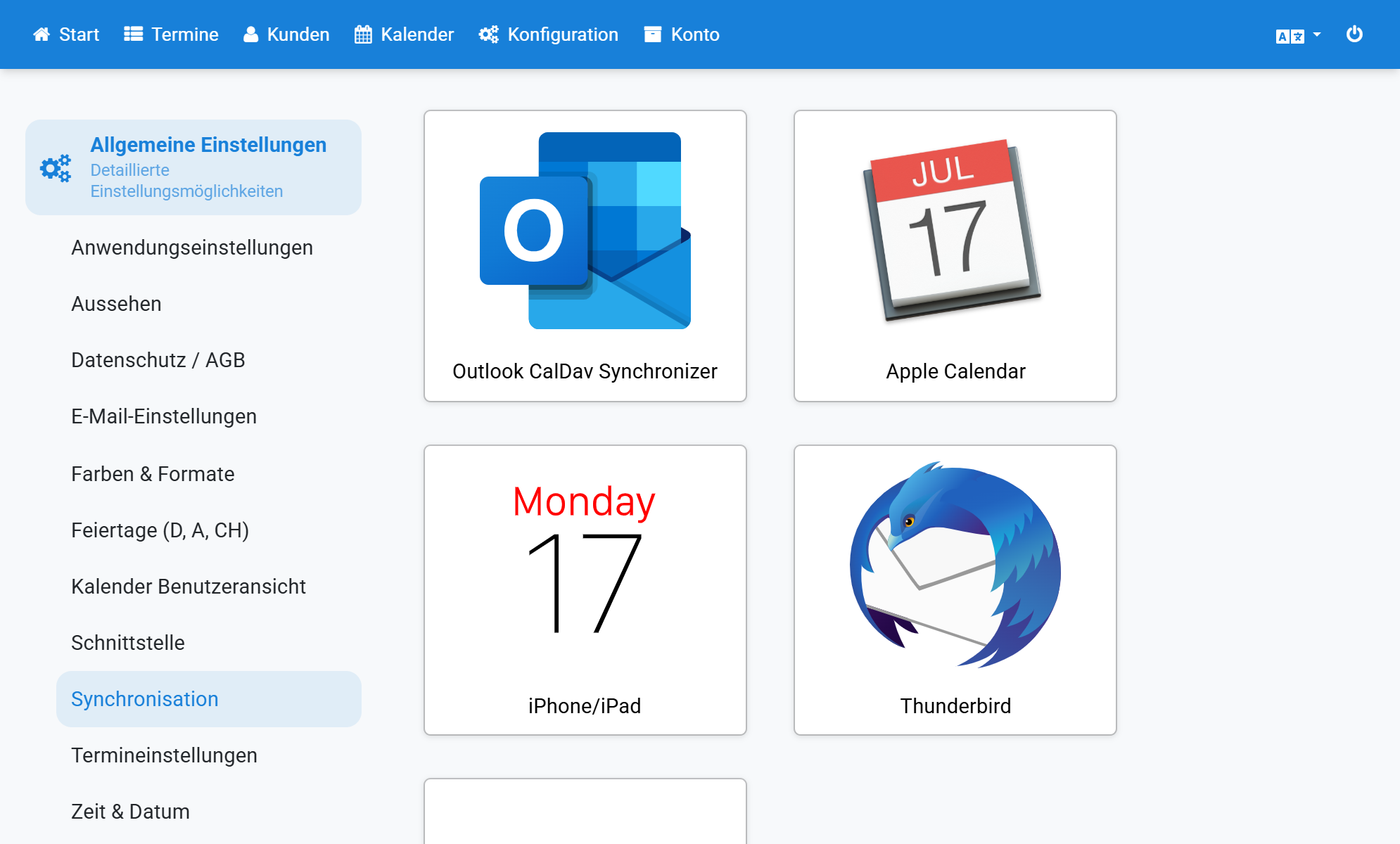 Sélectionnez Apple Calendar sous Synchronisation