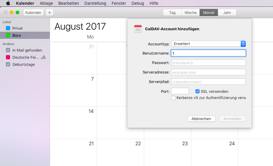 Collez le nom d'utilisateur dans le Calendrier Apple