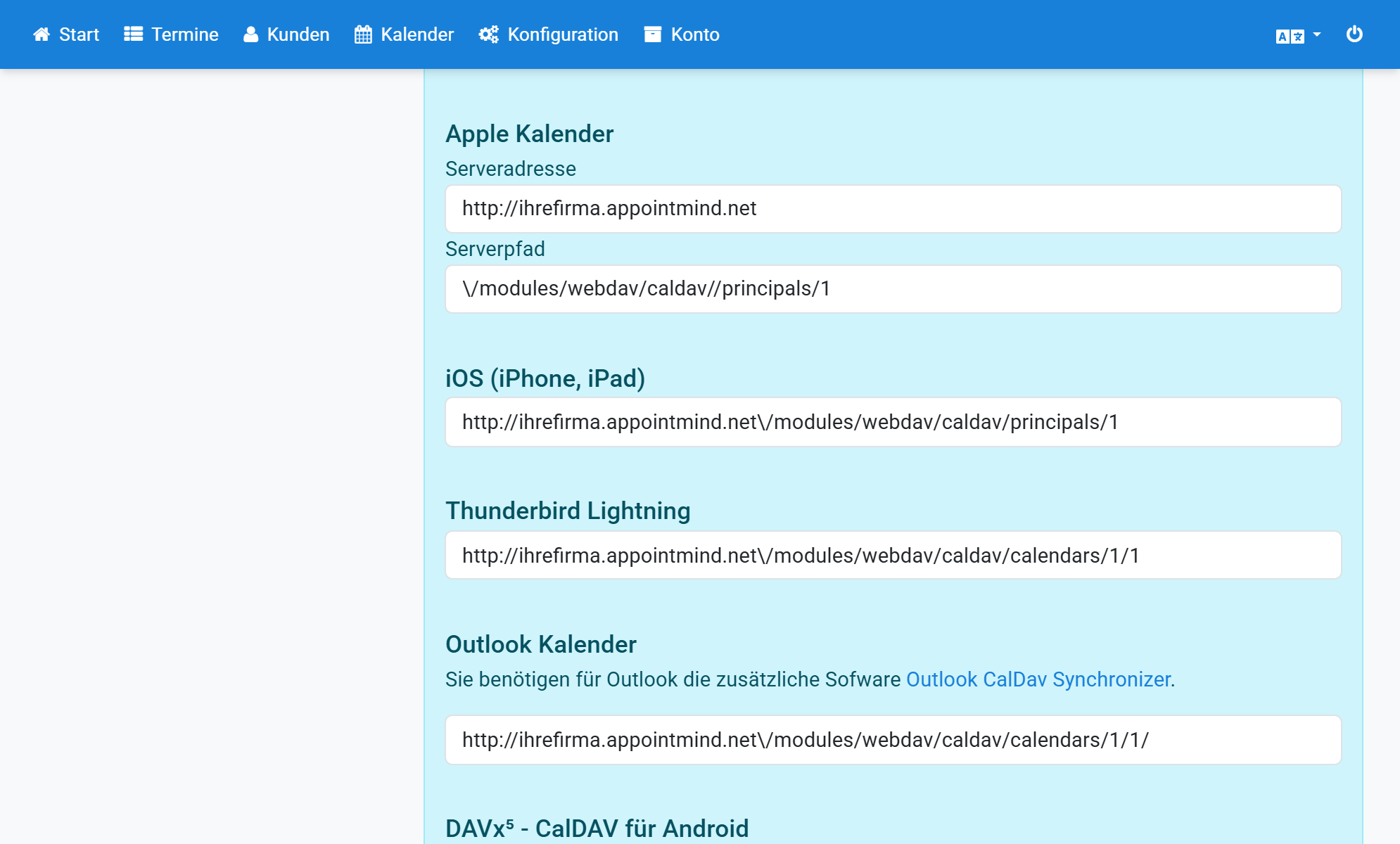 Copiez chez Appointmind l'URL pour iOS