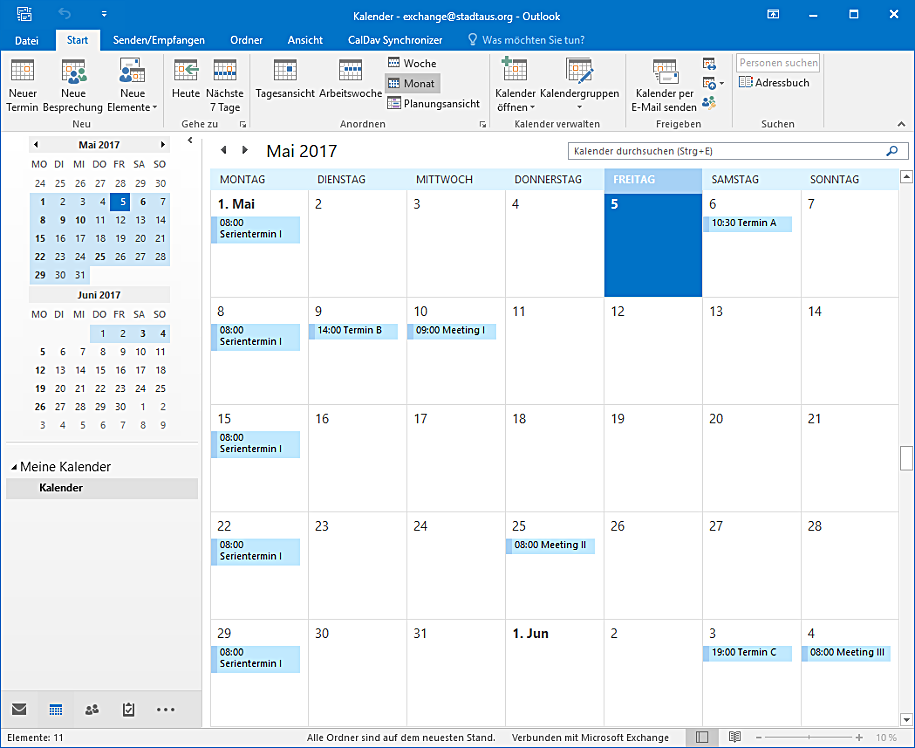 Ouvrez votre calendrier Outlook et cliquez sur CalDav Synchronizer