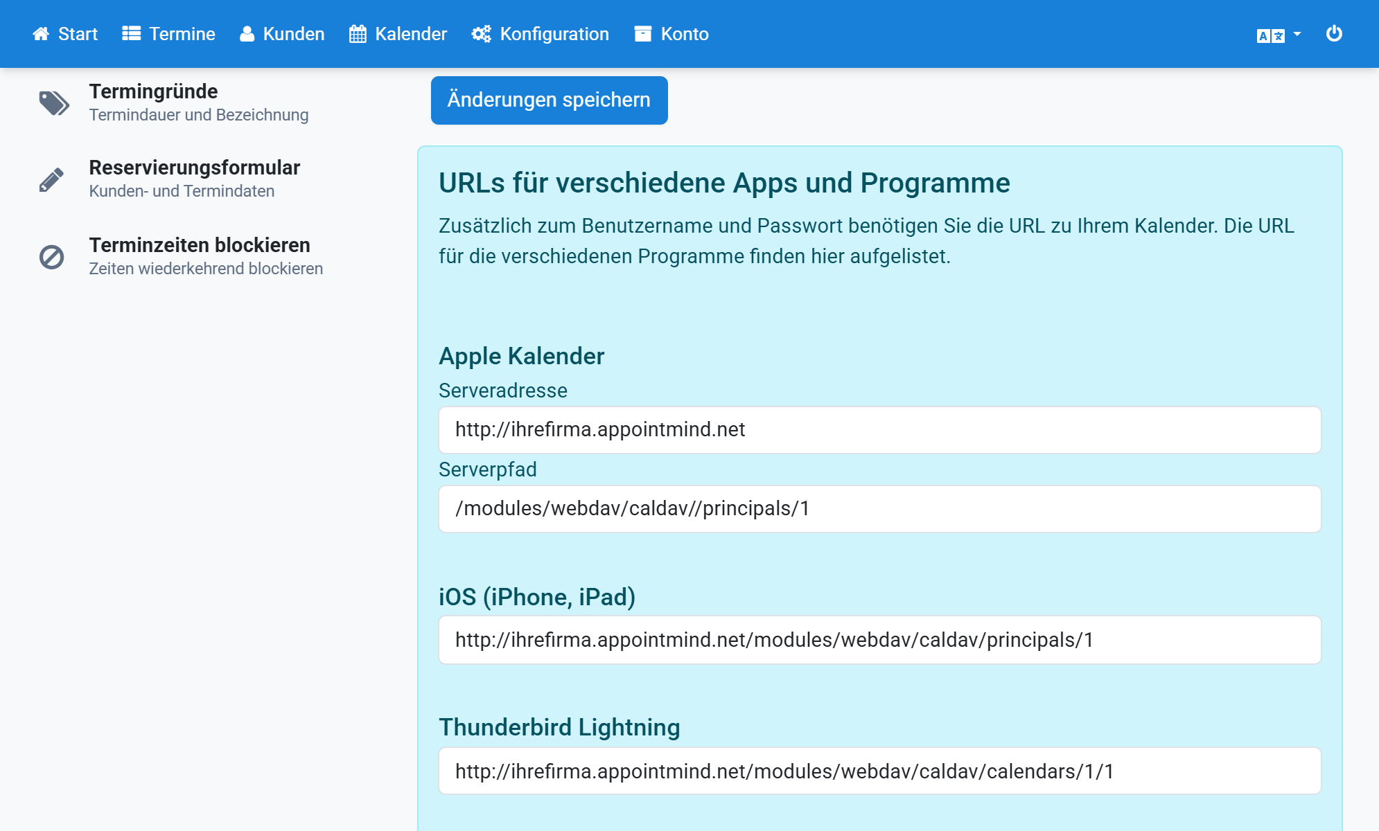 Faites défiler tout en bas jusqu'à URLs pour différentes apps et programmes