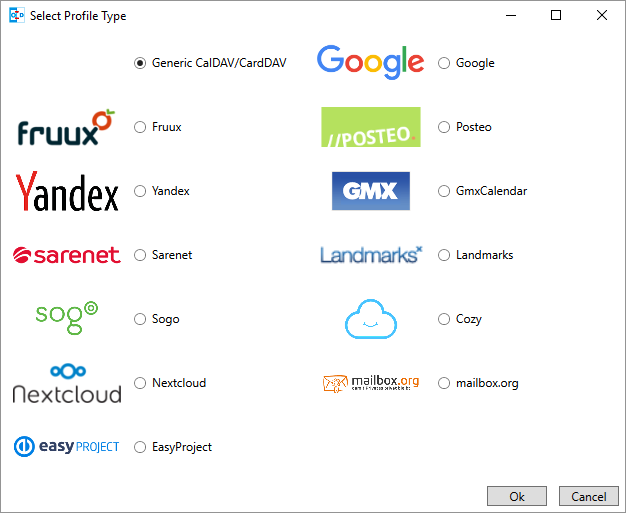 Sélectionnez Generic CalDAV/CardDAV
