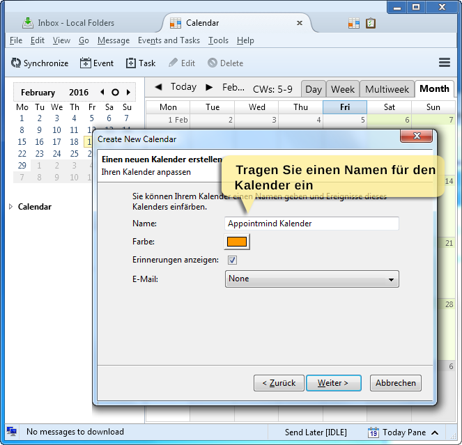 4. Sélectionnez CalDAV comme format et saisissez l'URL du calendrier sous Adresse