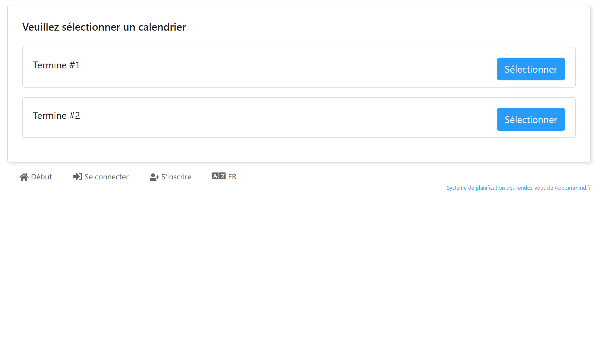 Ouvrez la page de réservation et cliquez sur Sélectionner pour le calendrier souhaité