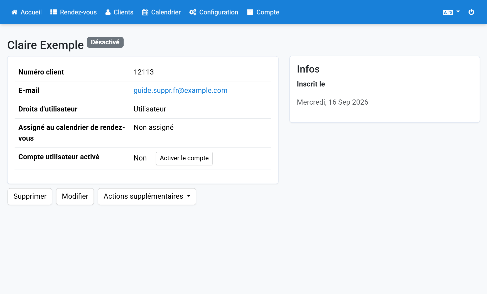 Le compte utilisateur est maintenant marqué comme Désactivé