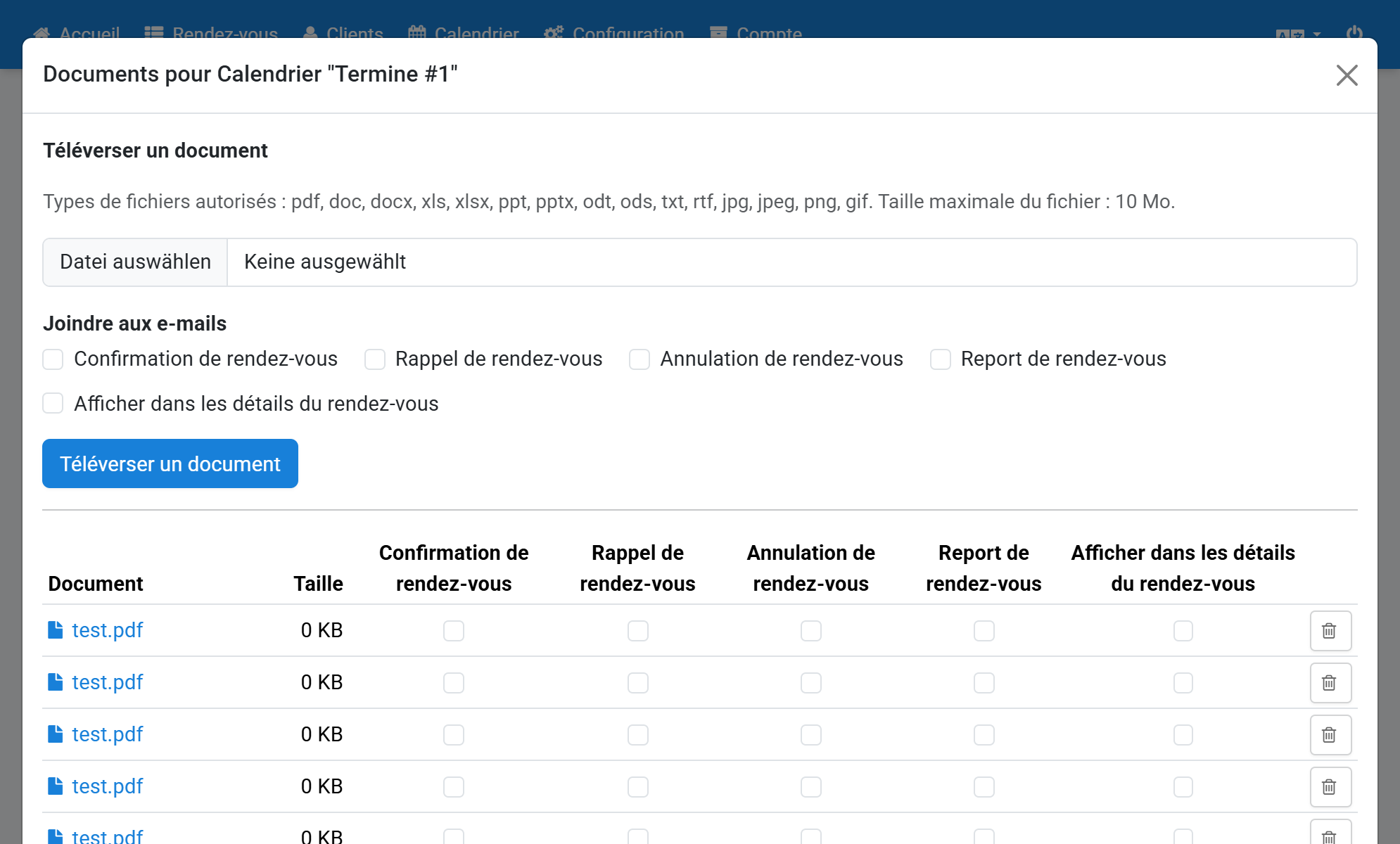 Cliquez sur Datei auswählen et sélectionnez un document, par exemple un PDF de 10 Mo maximum