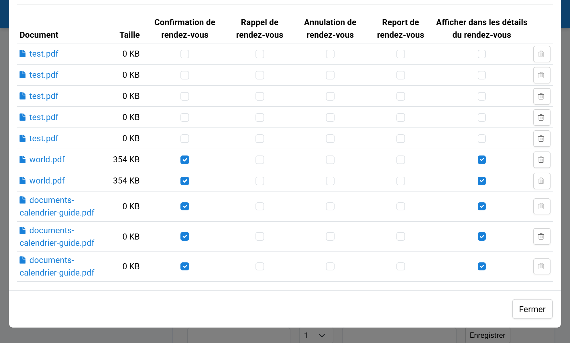 Le document apparaît dans la liste. Vous pouvez modifier les options à tout moment. Les modifications sont enregistrées immédiatement