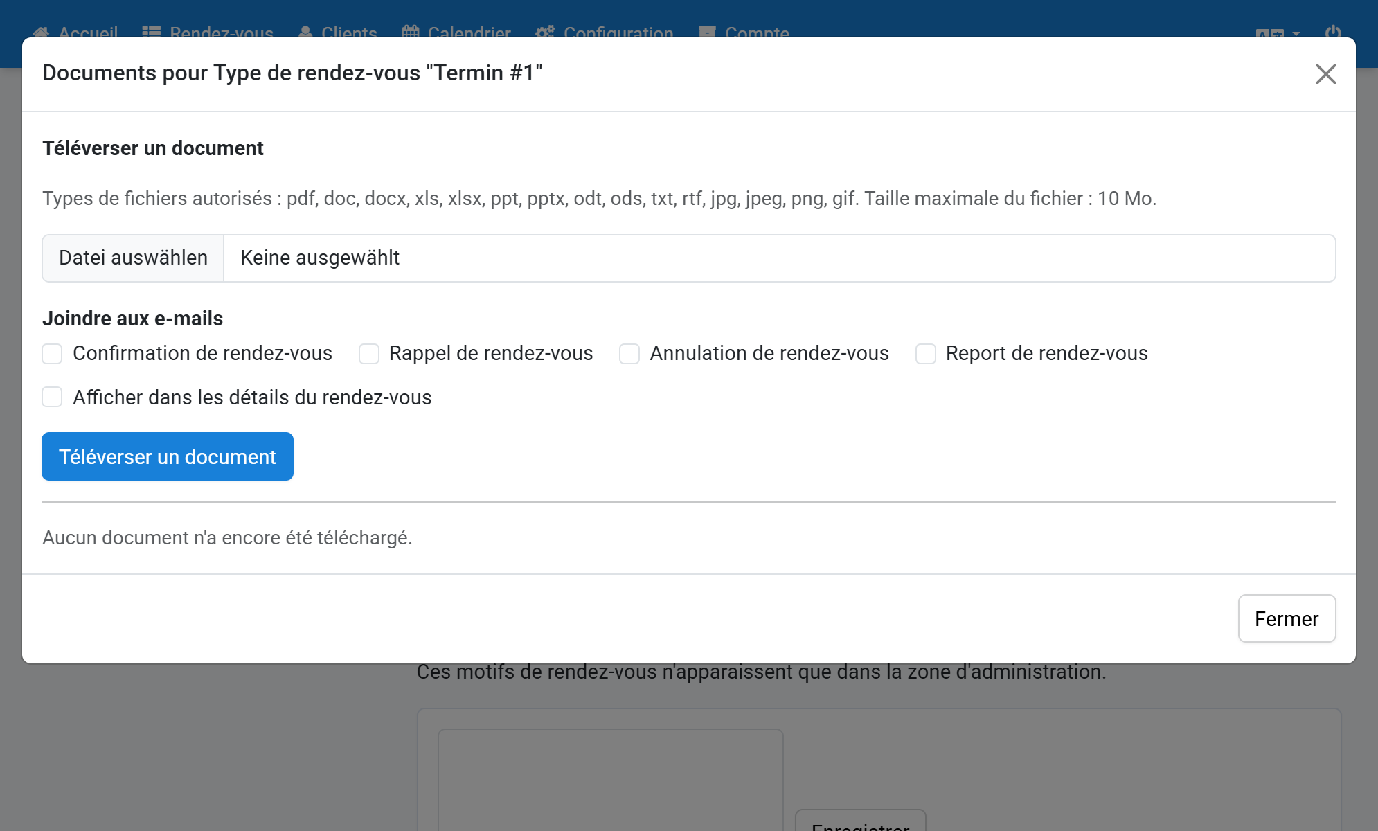 Cliquez sur Datei auswählen et sélectionnez un document, par exemple un PDF de 10 Mo maximum