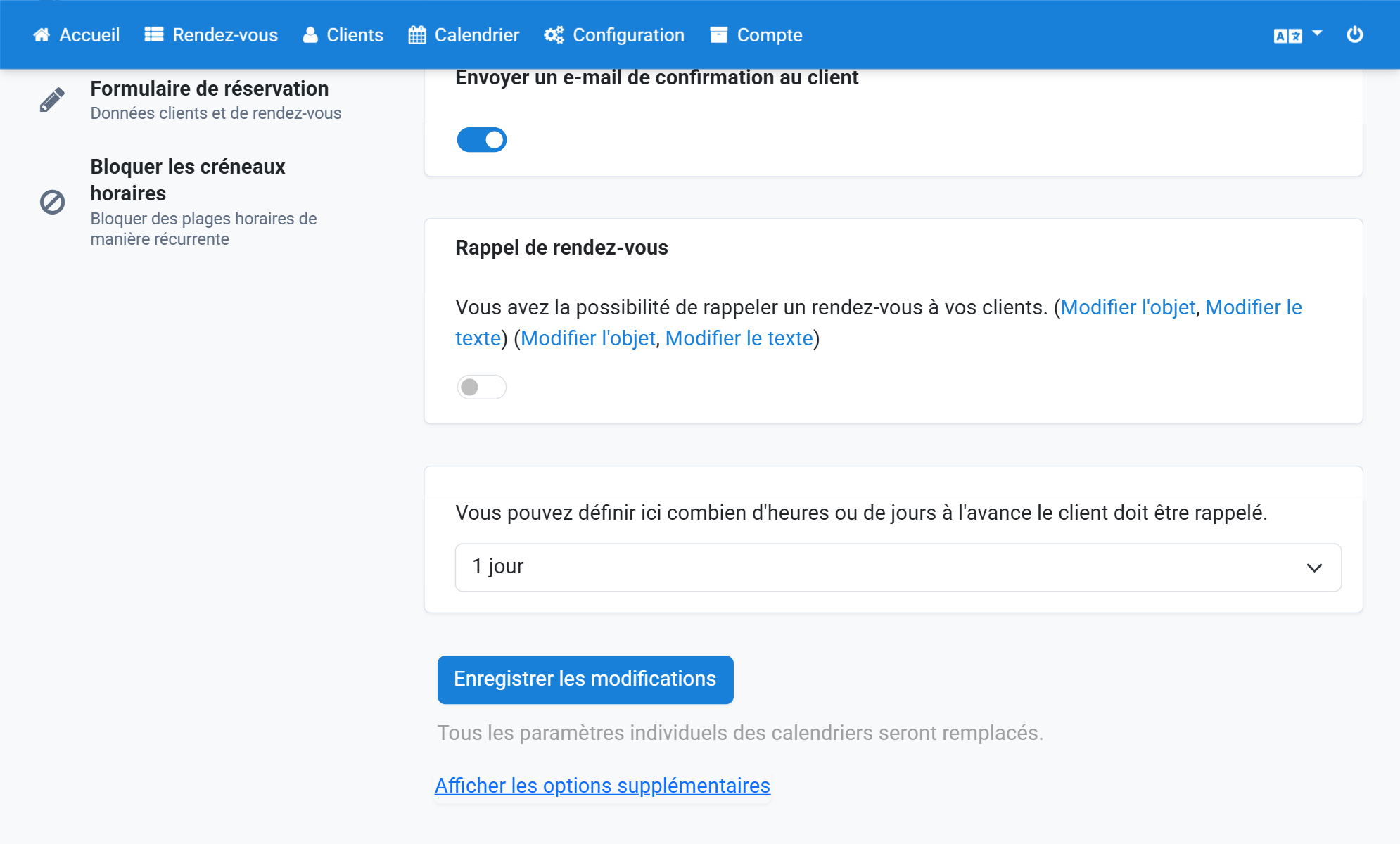 Faites défiler vers le bas pour enregistrer les modifications