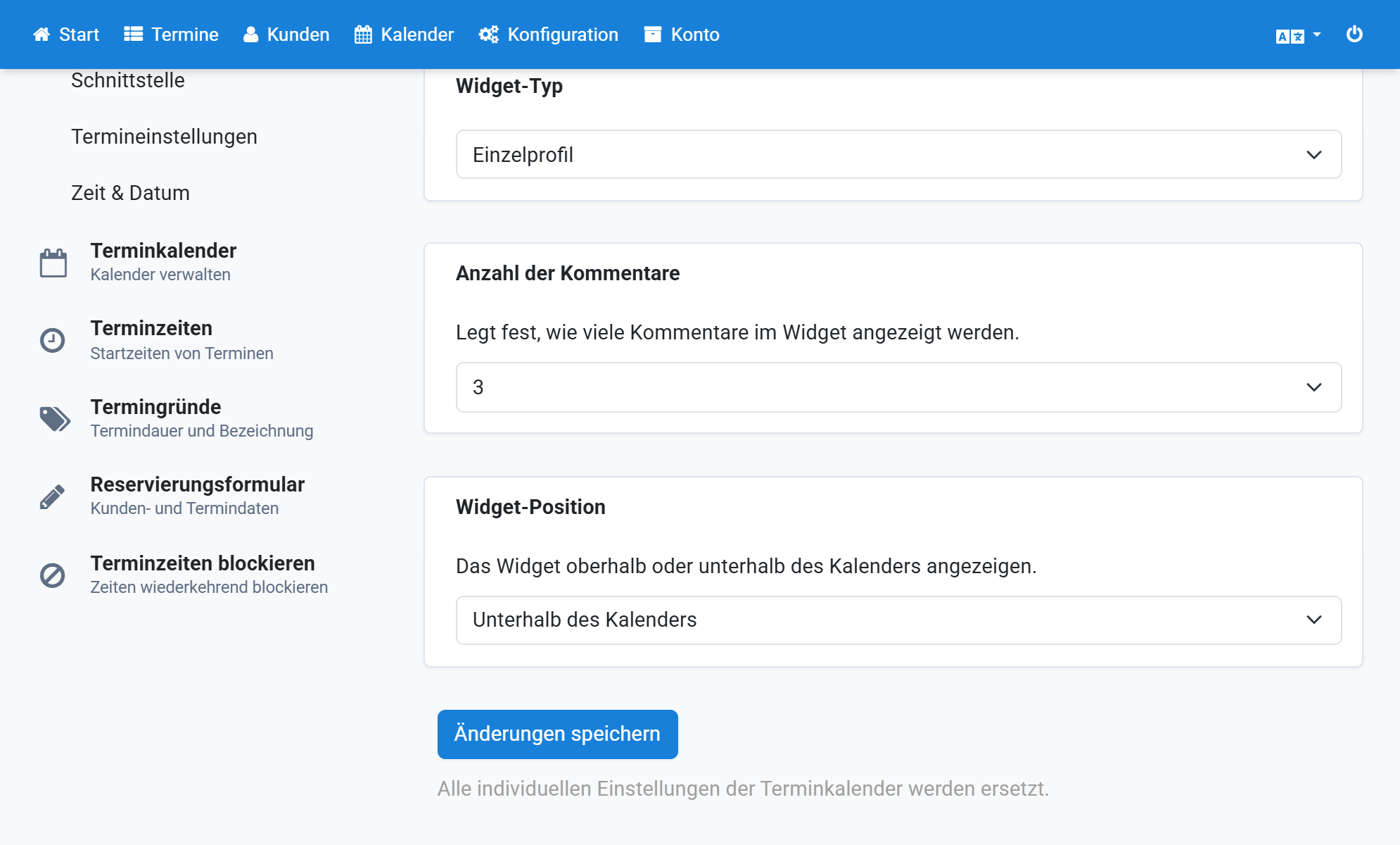 Choisissez la position du widget