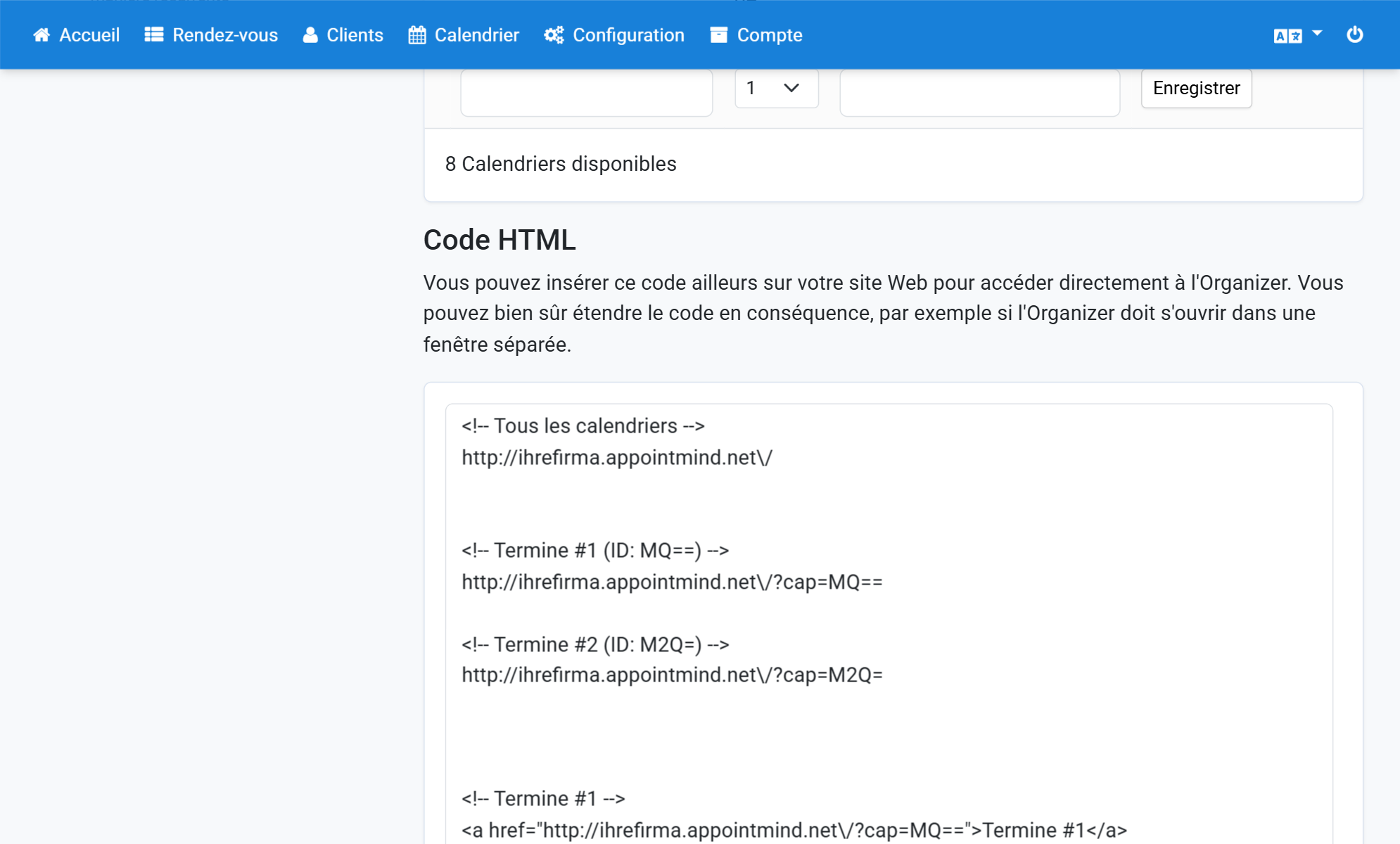 Faites défiler la page jusqu'à la section Code HTML