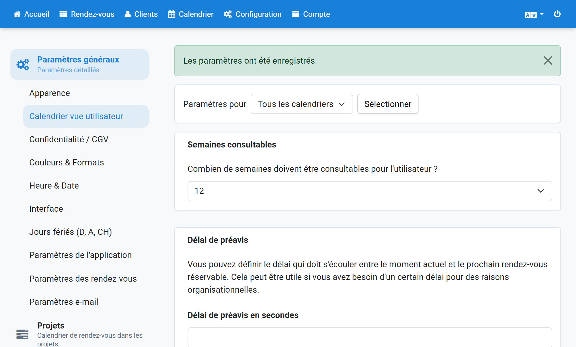 Cliquez sur Calendrier dans la navigation