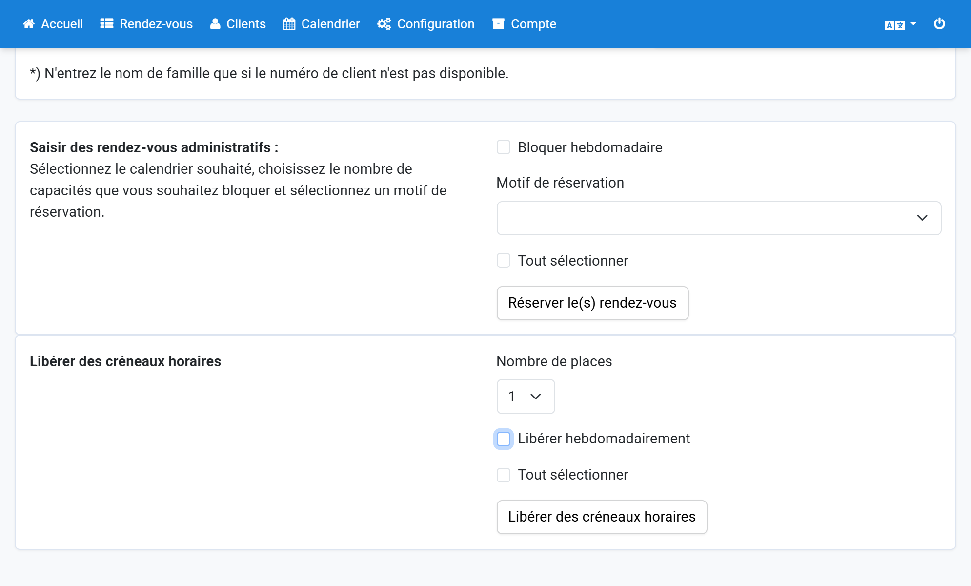 Cliquez sur Libérer les créneaux