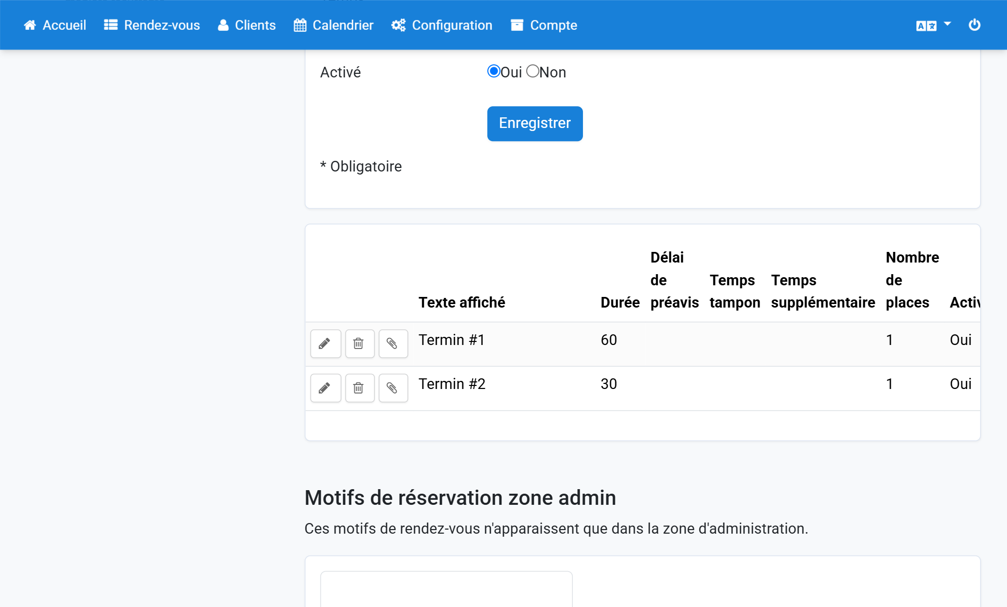 Choisissez le motif de rendez-vous à modifier