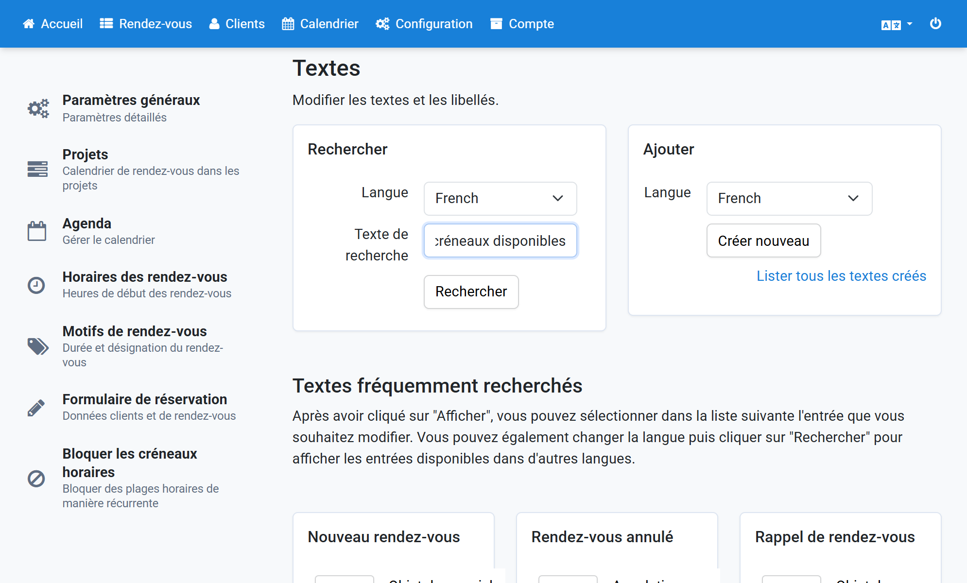 Recherchez créneaux disponibles puis cliquez sur Rechercher