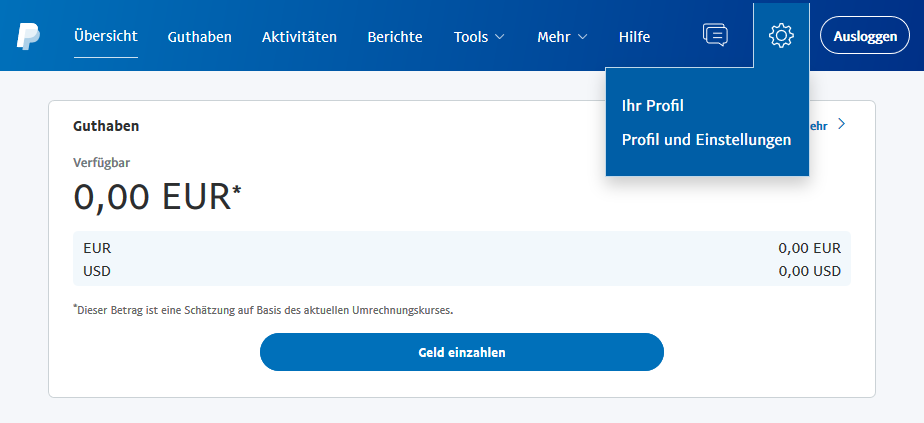 Connectez-vous à PayPal et ouvrez Profil et paramètres