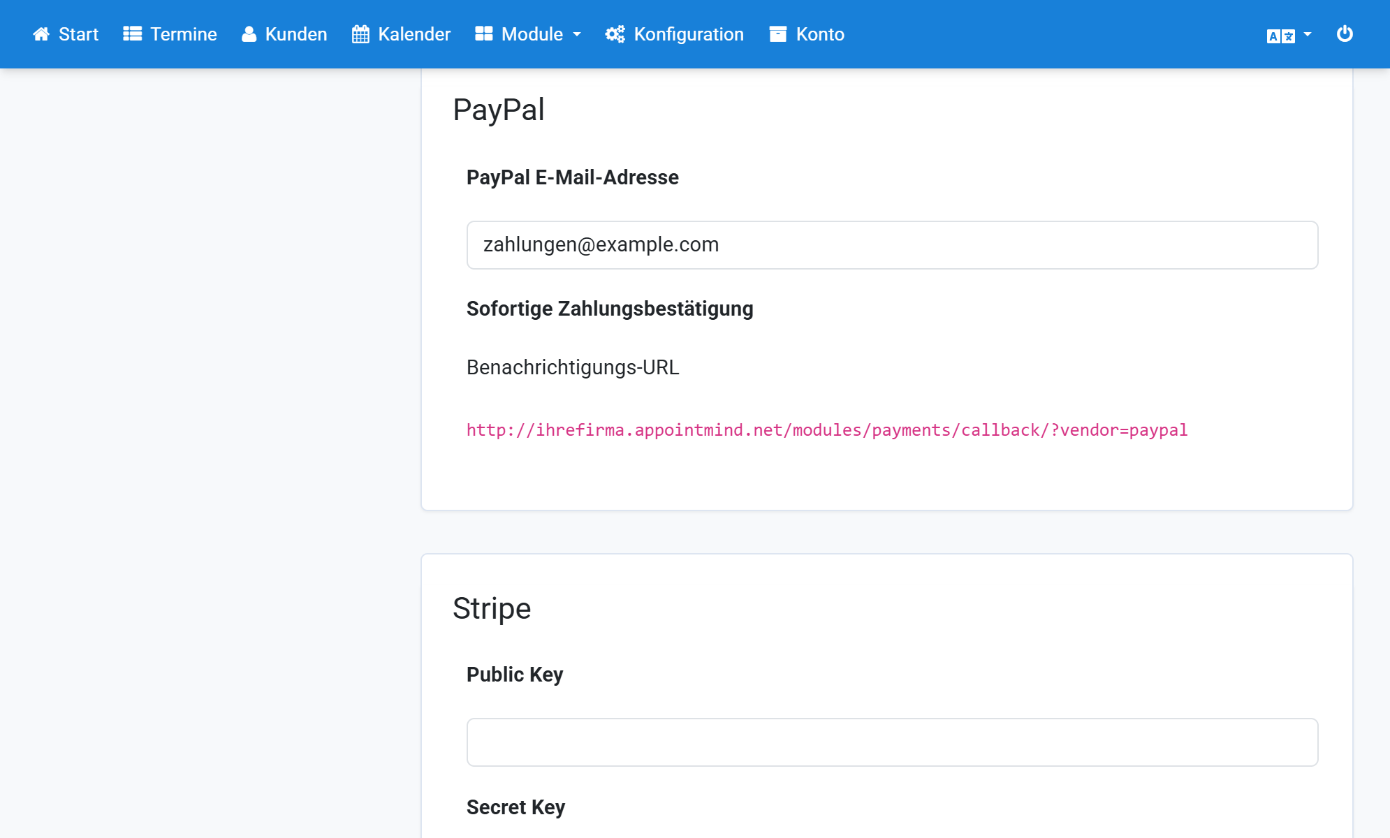 Copiez l'URL de notification