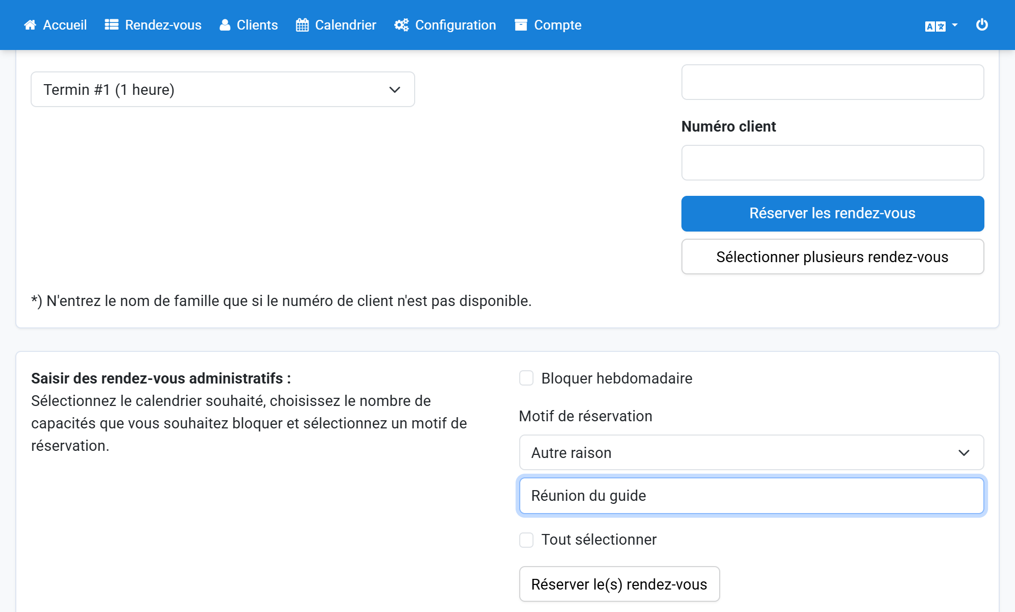Cliquez sur Réserver le(s) rendez-vous