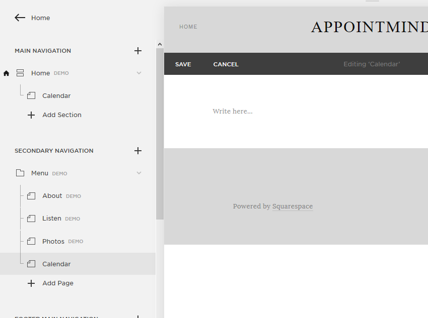Connectez-vous à Squarespace et ouvrez une page à modifier