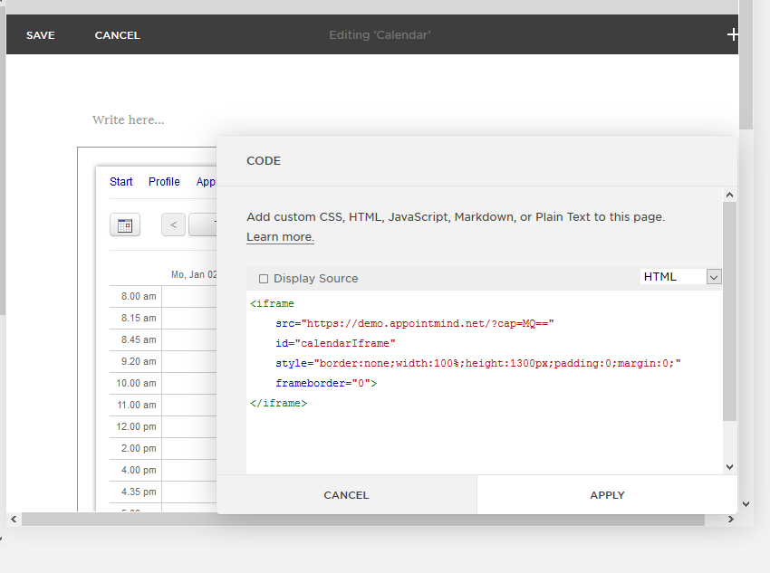 Cliquez enfin sur Apply pour enregistrer le code