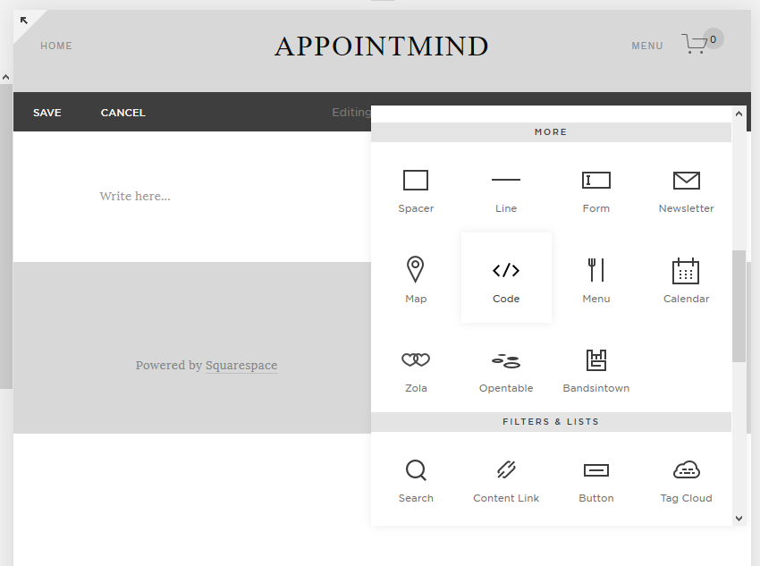 Cliquez sur Code dans le menu