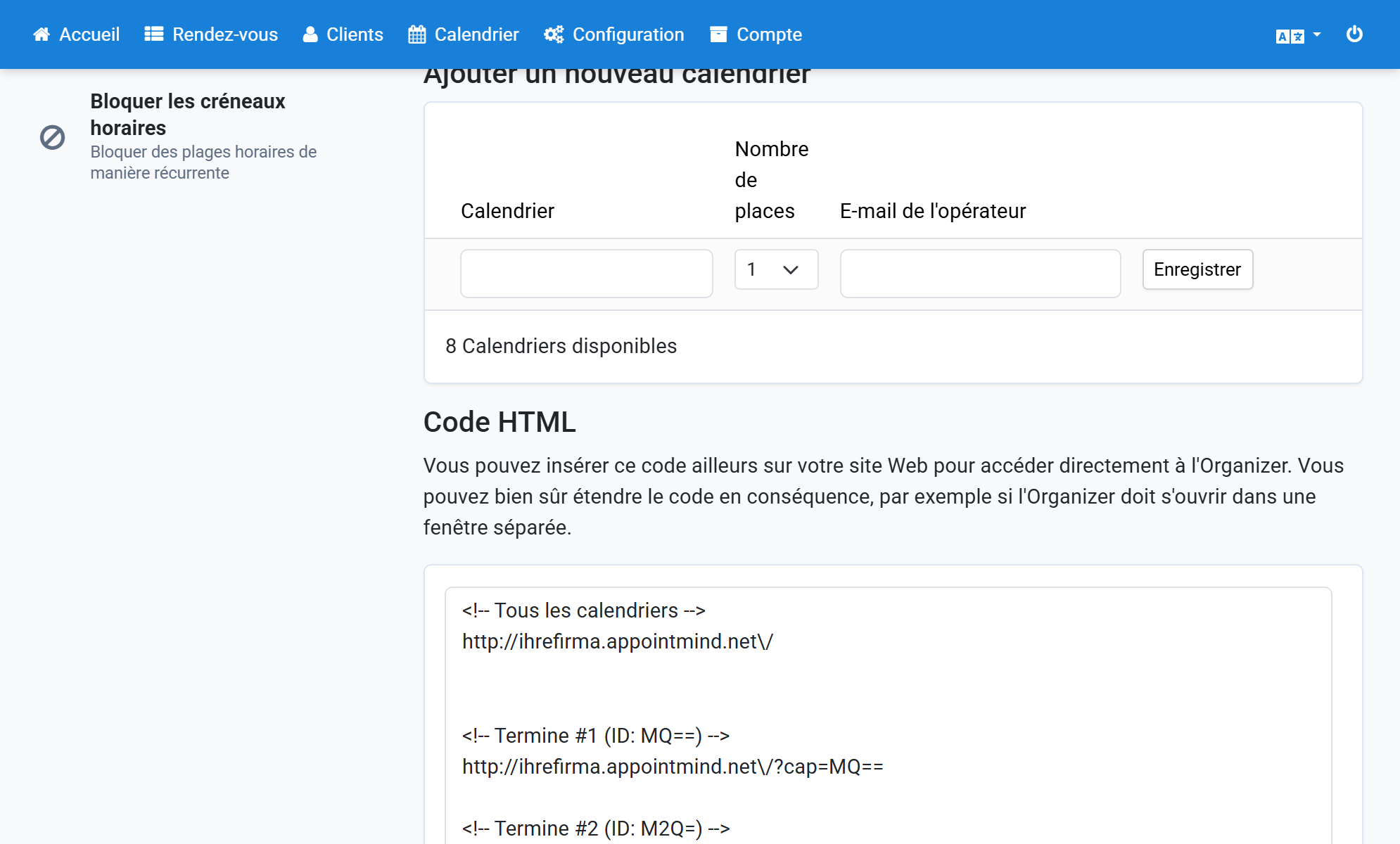 Faites défiler jusqu'à la section Code HTML
