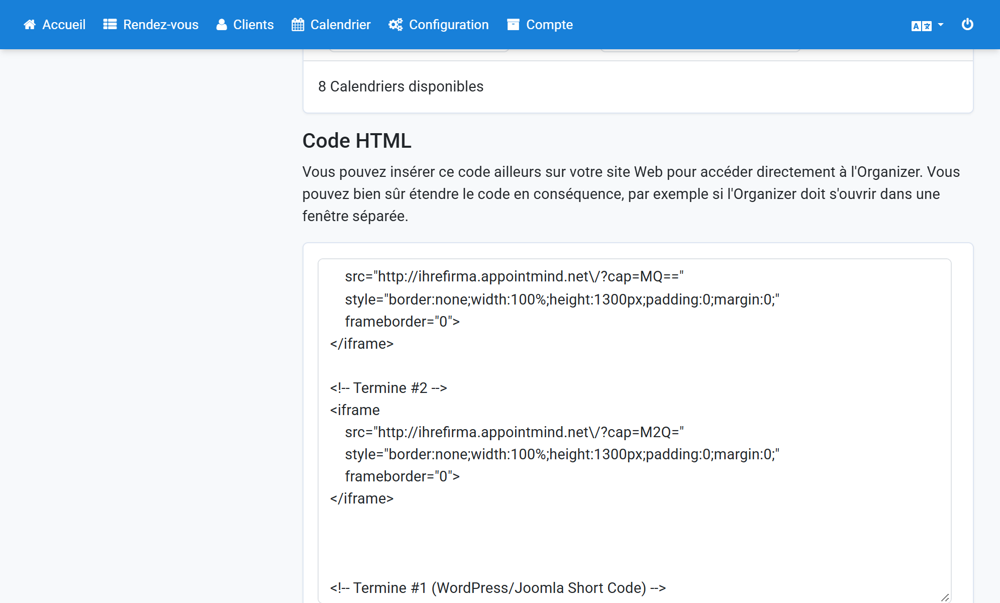Faites défiler le champ de texte jusqu'au code de l'iframe