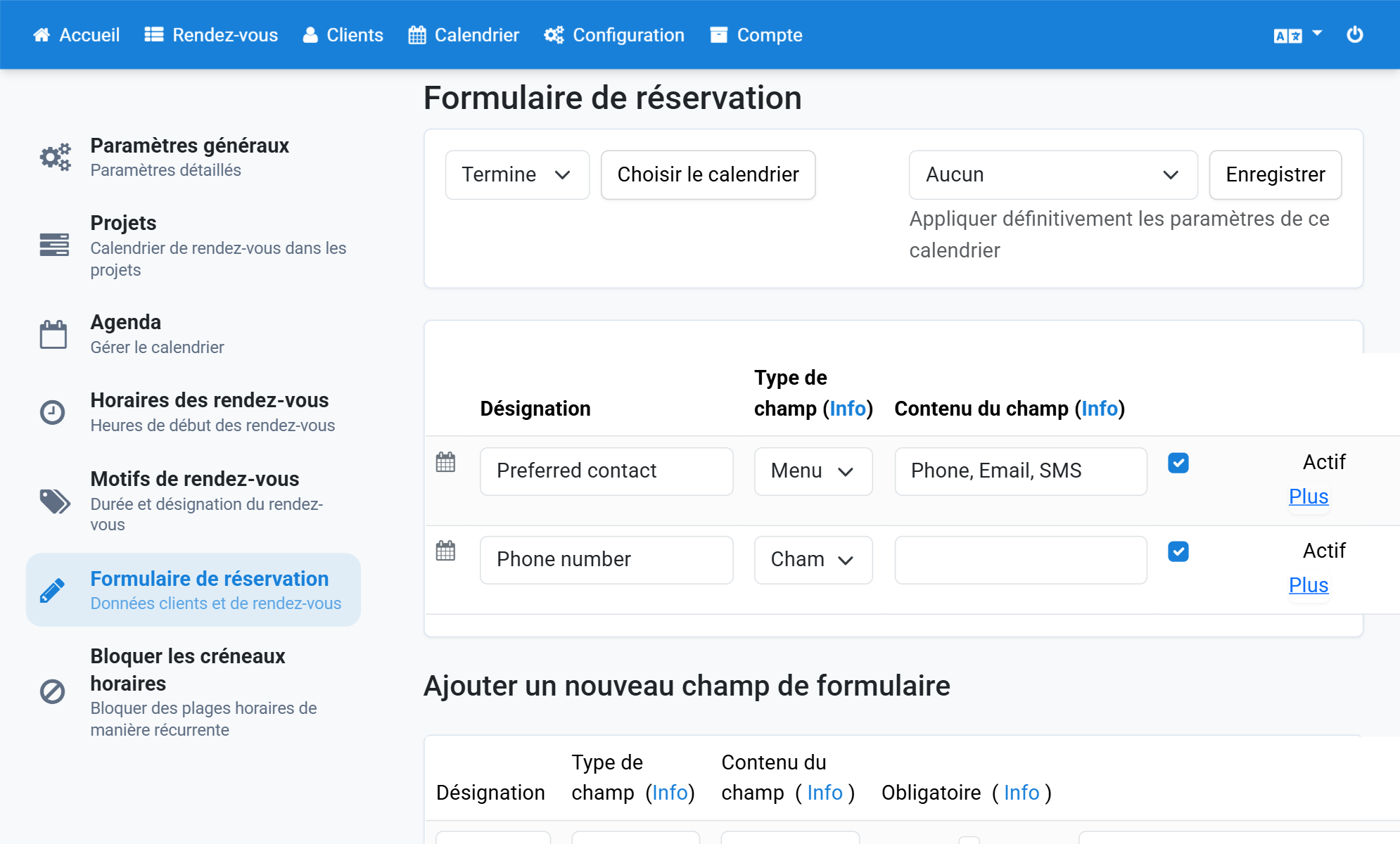 Cliquez dans la navigation sur Configuration