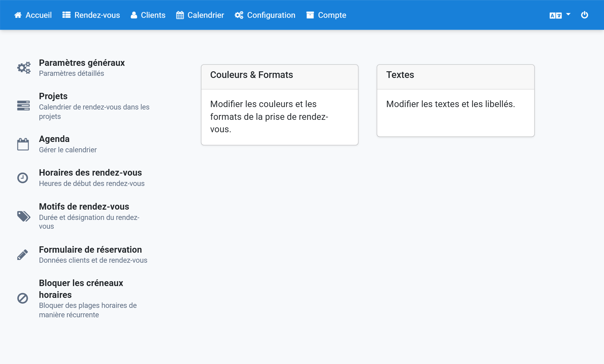 Cliquez sur Textes (modifier les textes et les libellés)