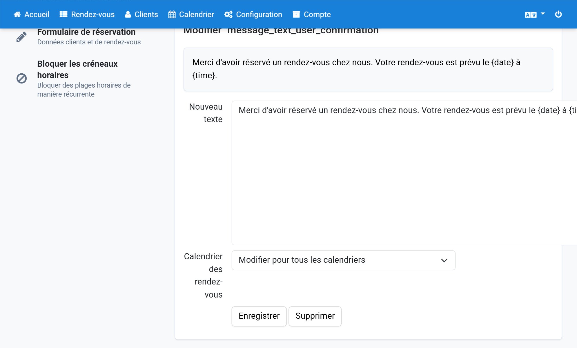 Modifiez le texte et cliquez sur Enregistrer