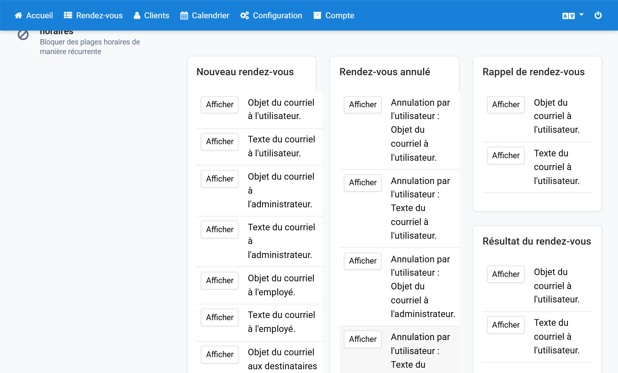 Vous pouvez modifier de cette manière tous les textes et objets d'e-mail. Choisissez les entrées voulues dans la liste des textes fréquemment recherchés