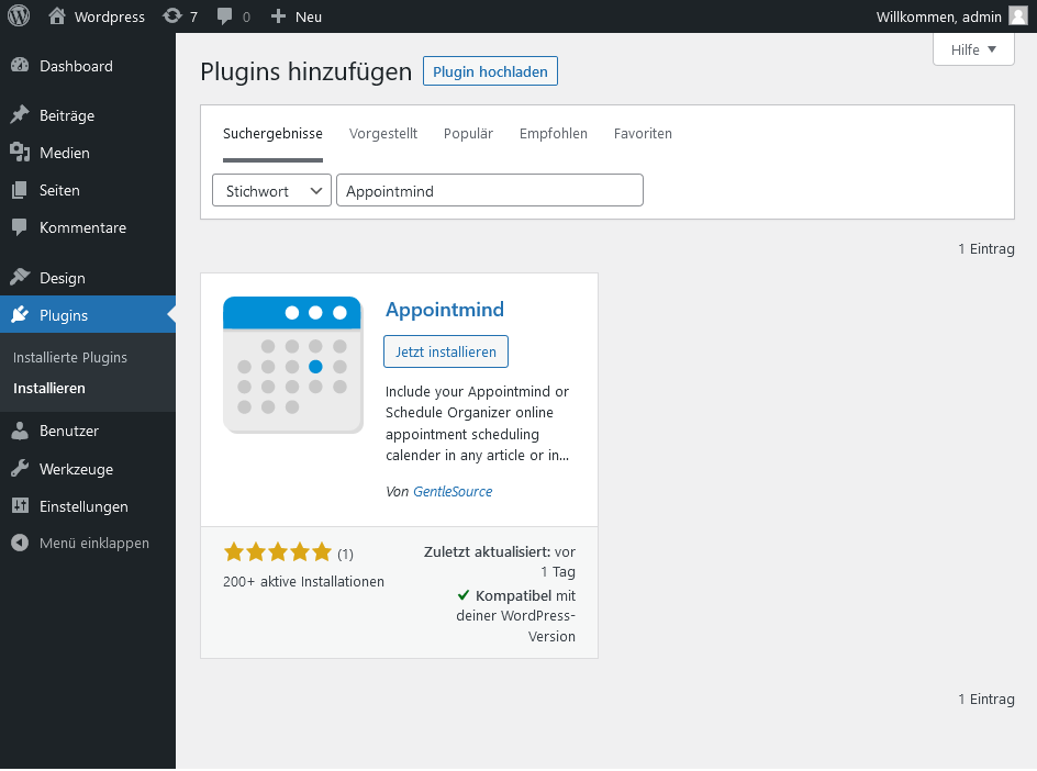 Recherchez Appointmind dans Extensions > Ajouter de WordPress